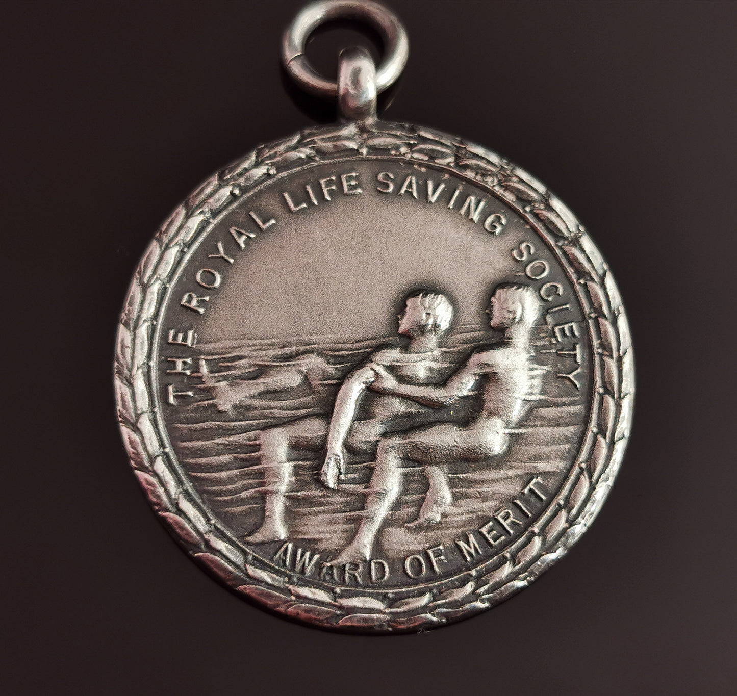 Vintage sterling silver watch fob pendant, medal, Lifesaving