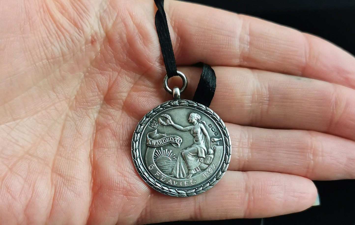 Vintage sterling silver watch fob pendant, medal, Lifesaving
