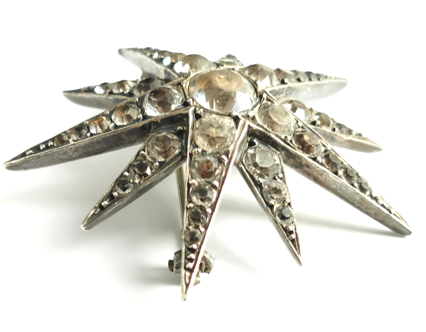 Antique paste Star brooch, sterling silver, Victorian