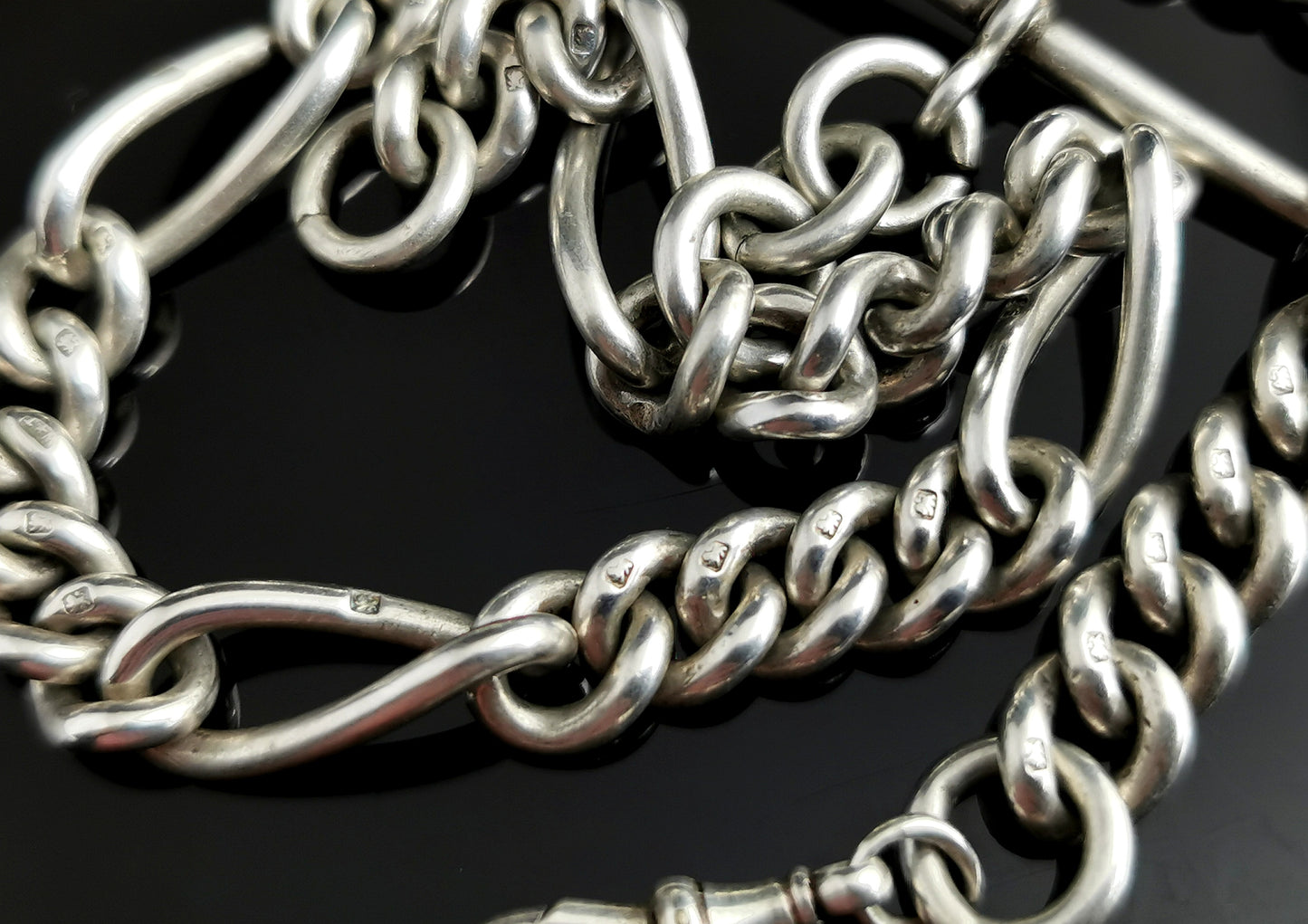 Antique Victorian silver Albert chain, Fetter link, watch chain