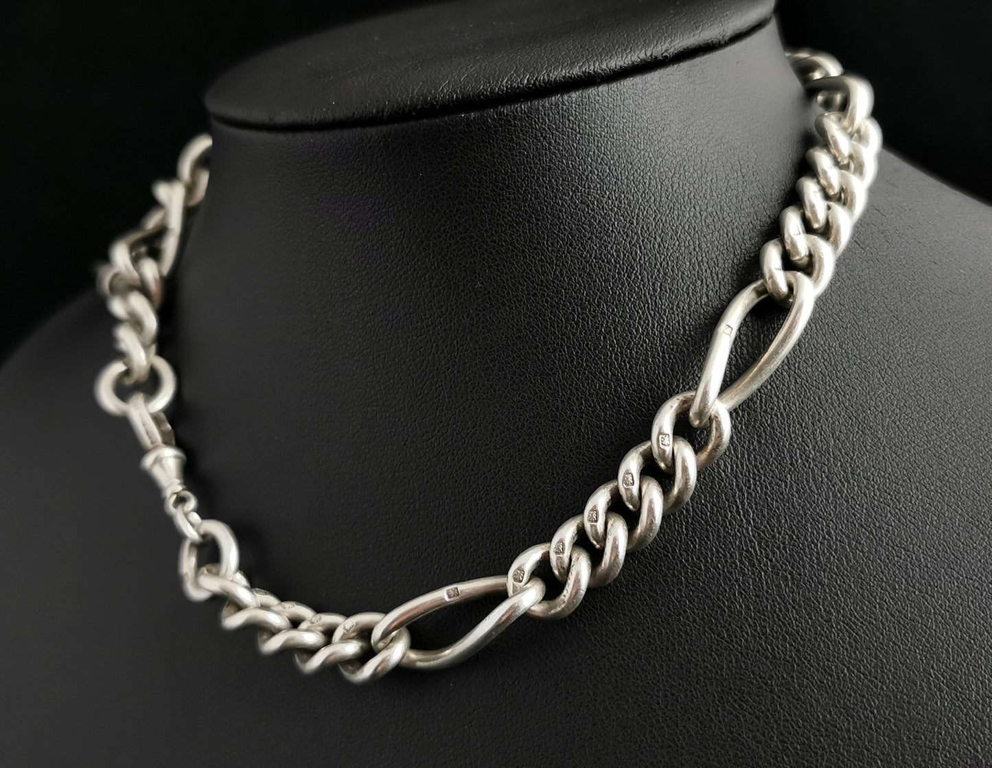 Antique Victorian silver Albert chain, Fetter link, watch chain