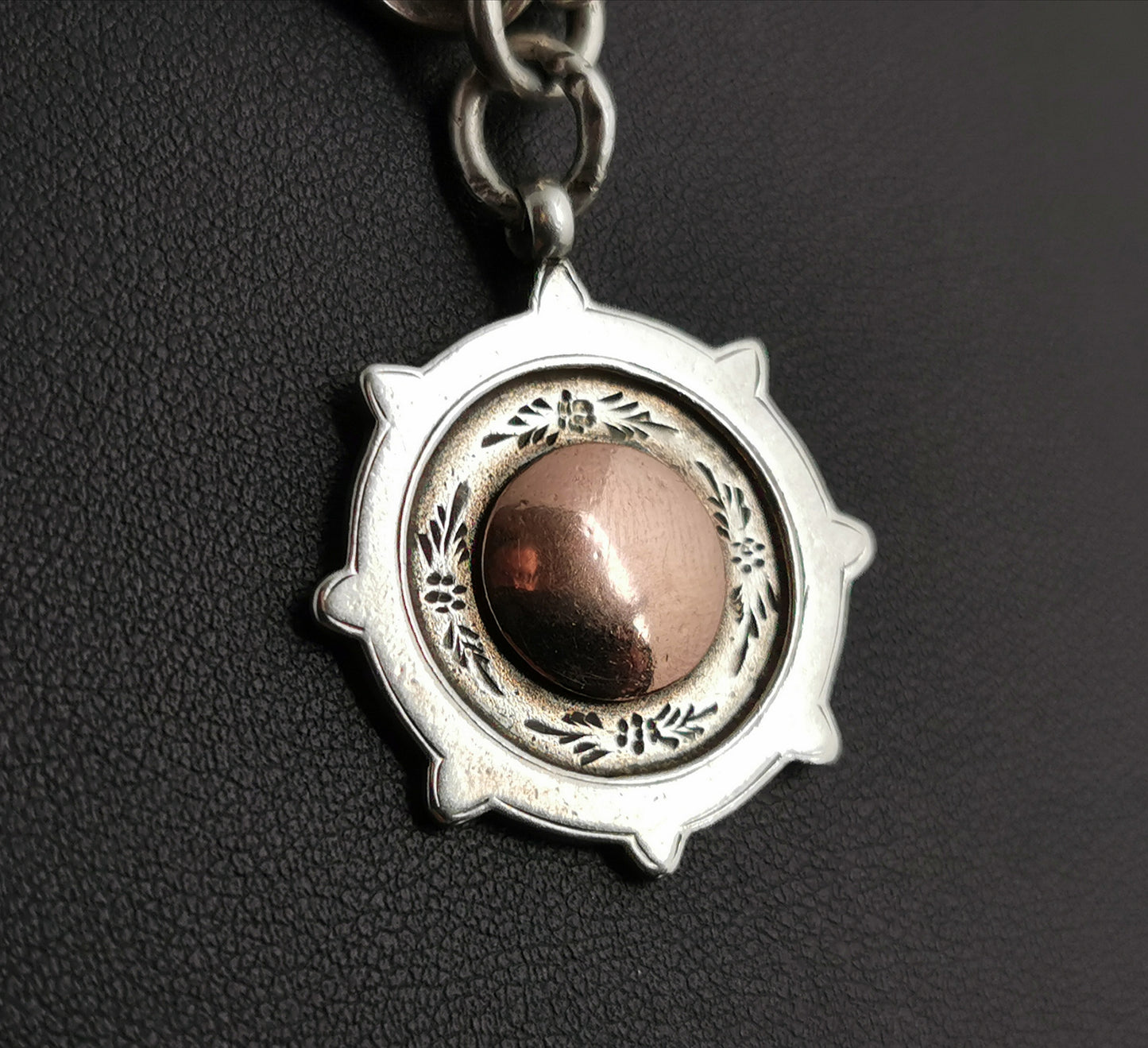 Antique silver Albert chain, chunky curb link, watch chain, fob
