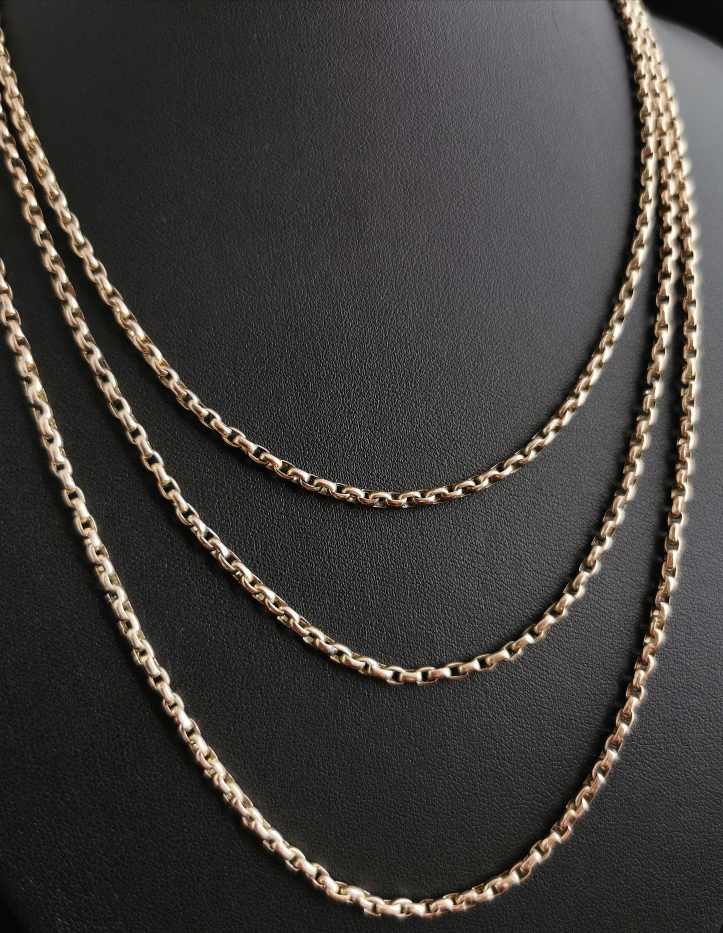 Antique 9ct gold longuard chain necklace, Edwardian, muff chain