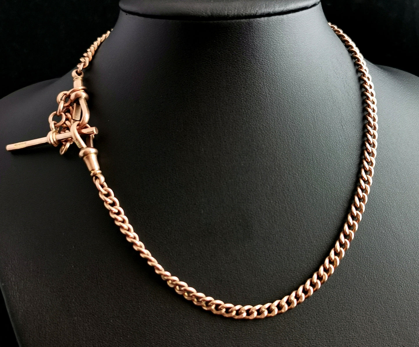 Antique 9ct Rose gold Albert chain, curb link, watch chain necklace, Victorian