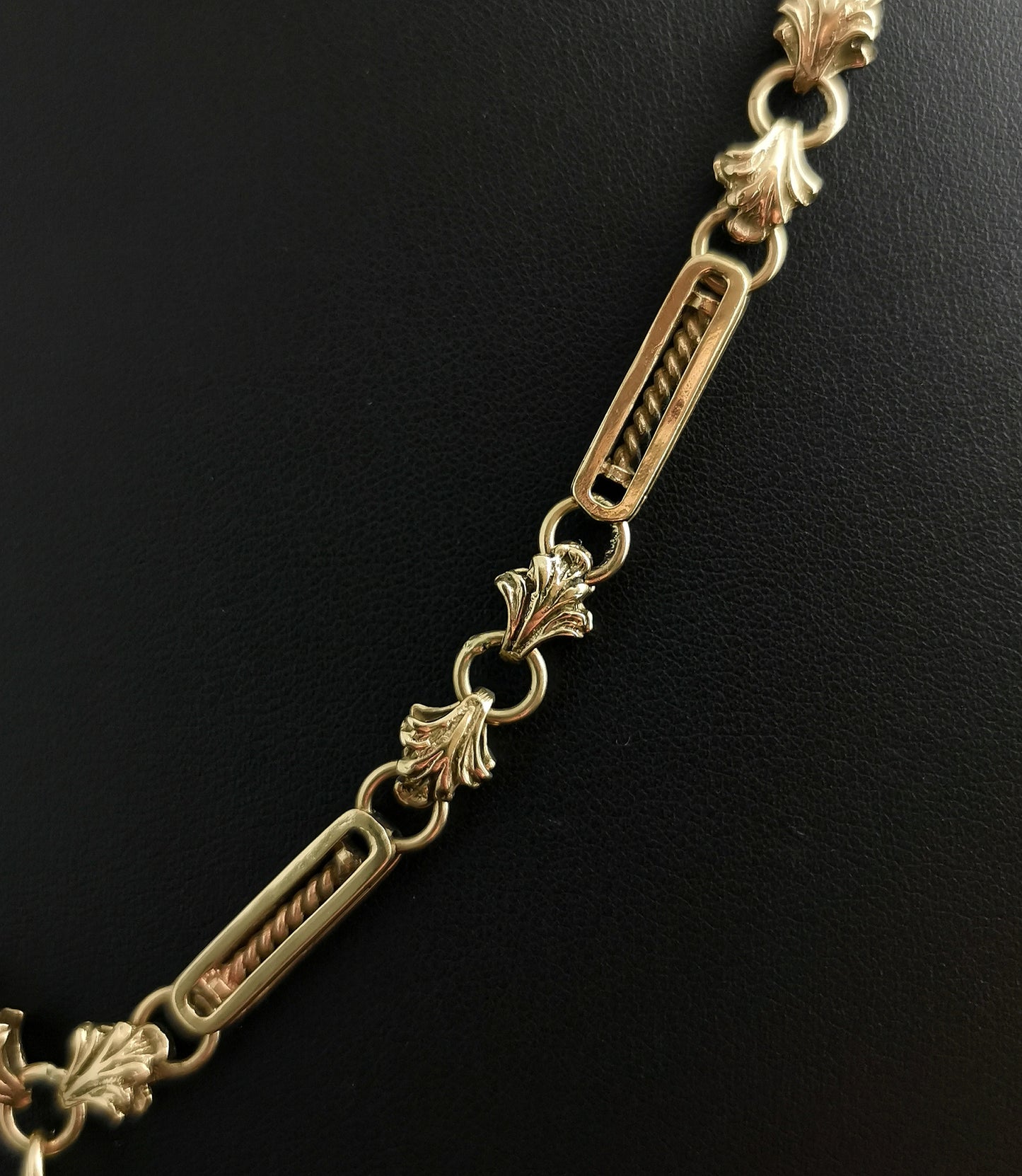 Antique Fancy link Albert chain 9ct yellow gold, Watch chain necklace