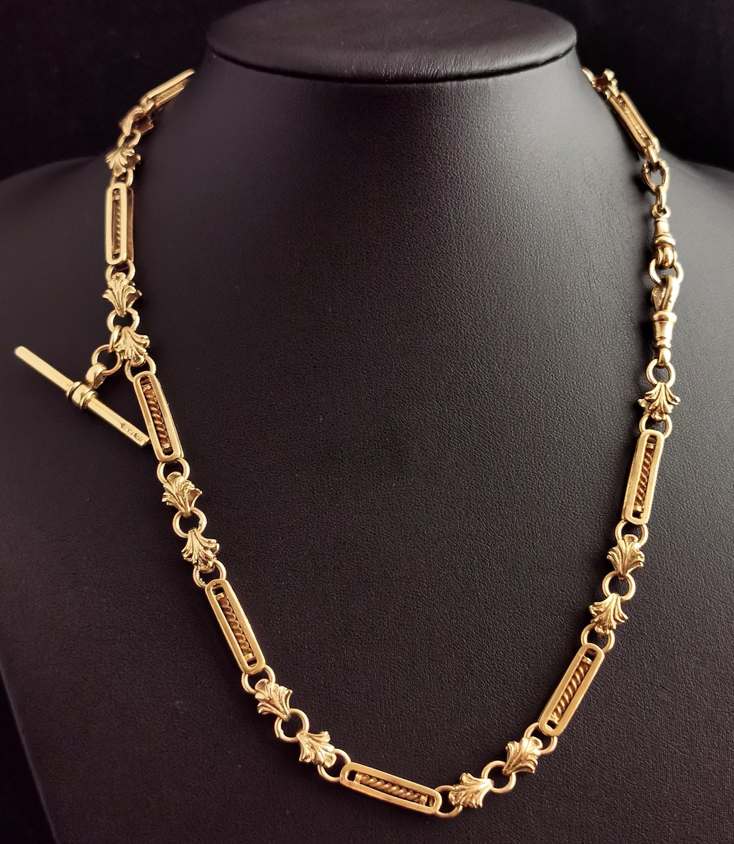 Antique Fancy link Albert chain 9ct yellow gold, Watch chain necklace