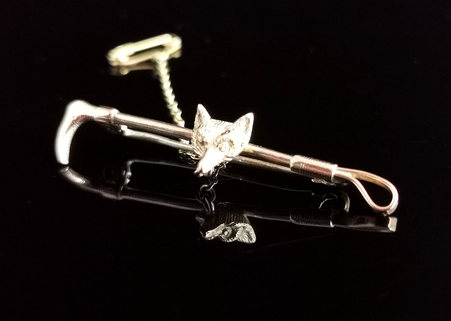 Antique 9ct gold Fox and crop brooch, Edwardian