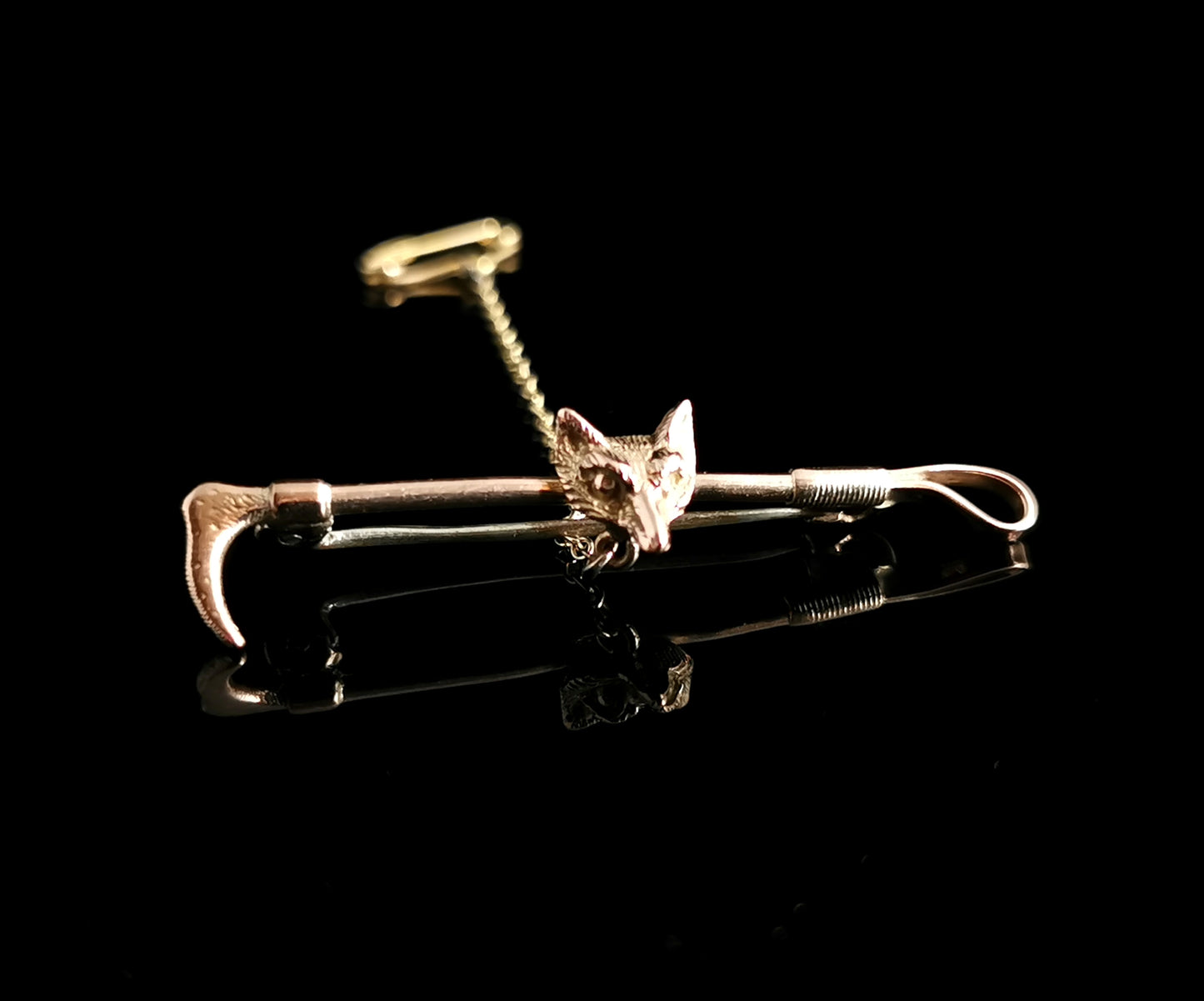 Antique 9ct gold Fox and crop brooch, Edwardian