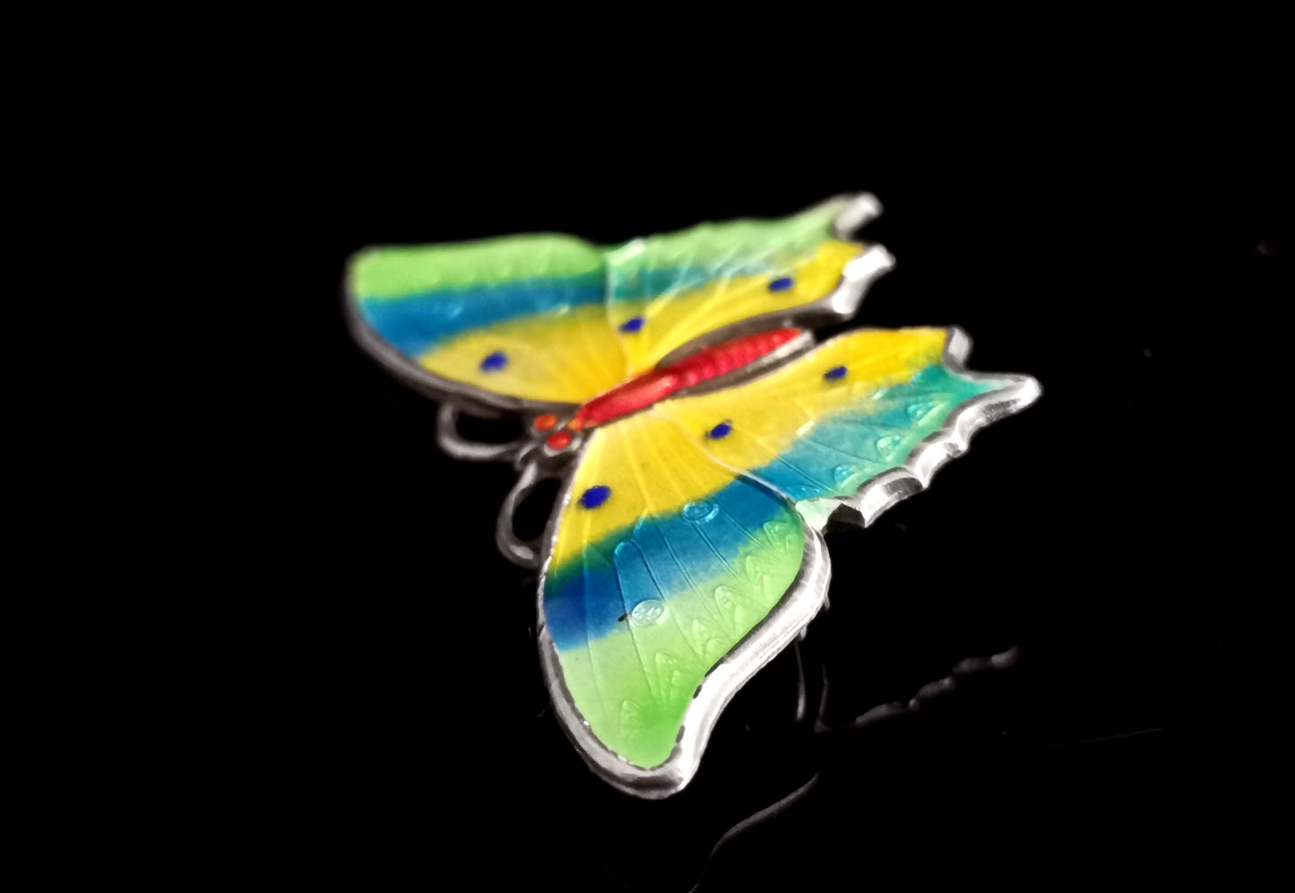 Antique sterling silver and enamel butterfly brooch