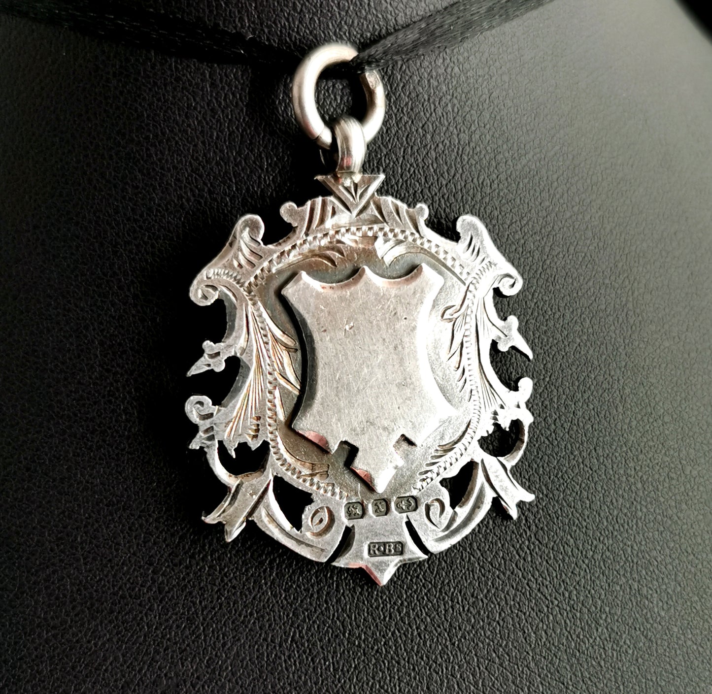 Antique Victorian silver shield fob, watch fob, Pendant