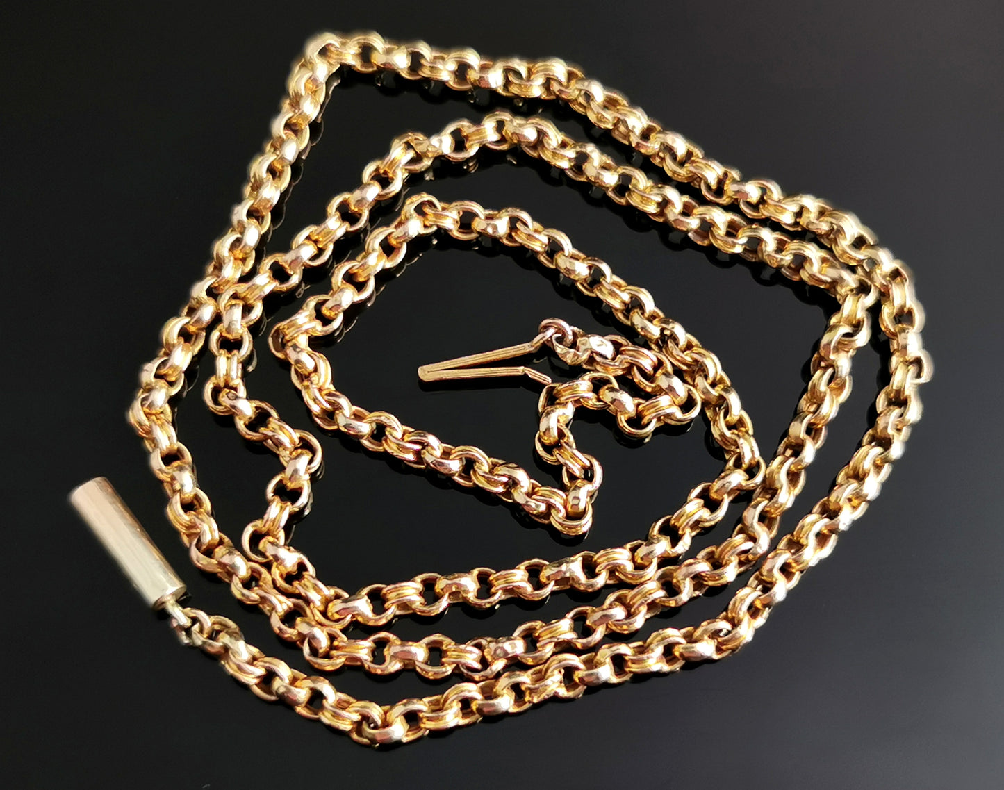 Antique 18ct gold fancy rolo link chain necklace, Edwardian