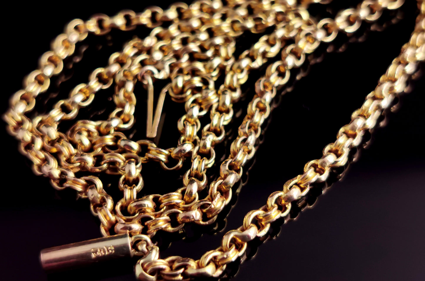 Antique 18ct gold fancy rolo link chain necklace, Edwardian