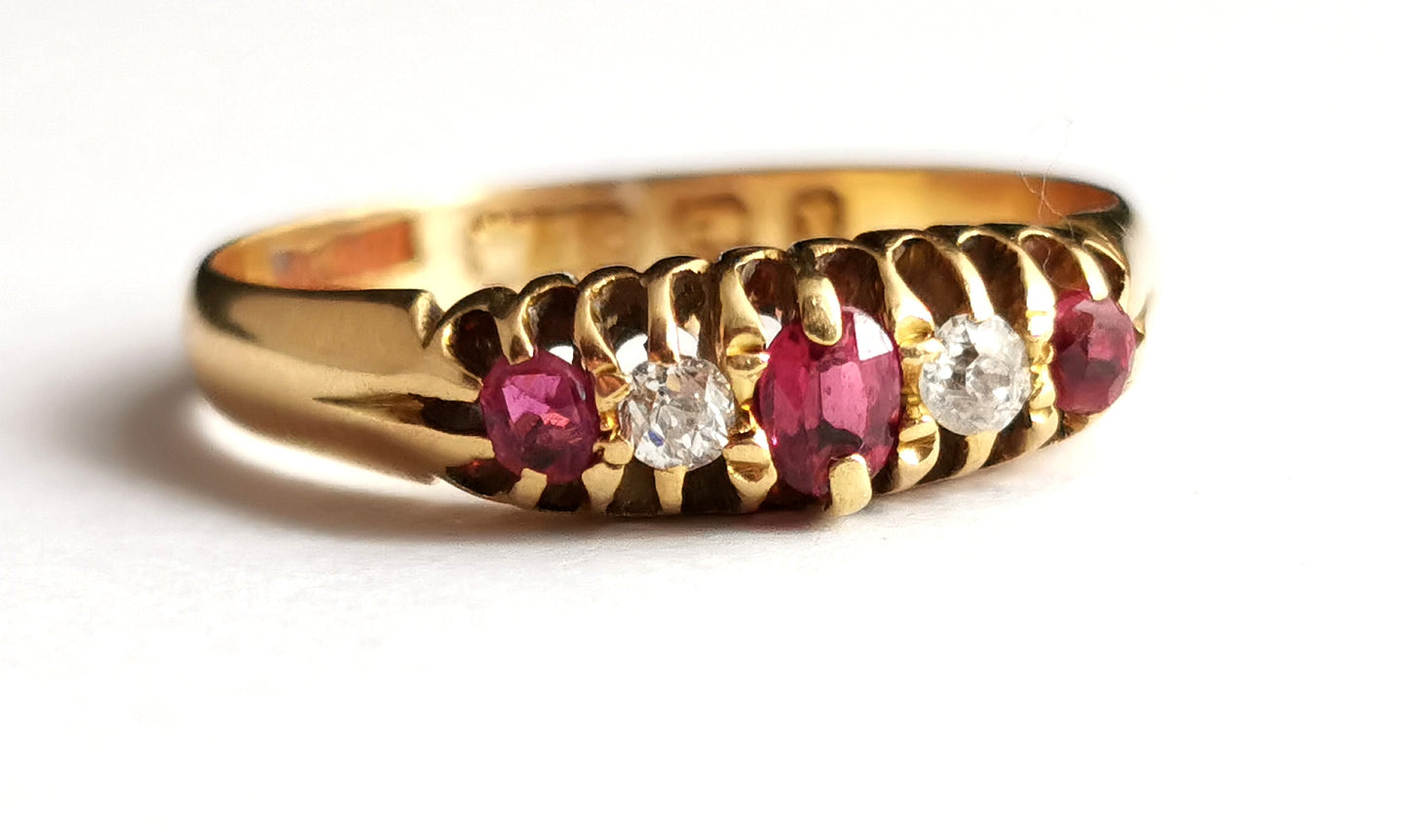 Antique Ruby and Diamond ring, 18ct gold, Victorian