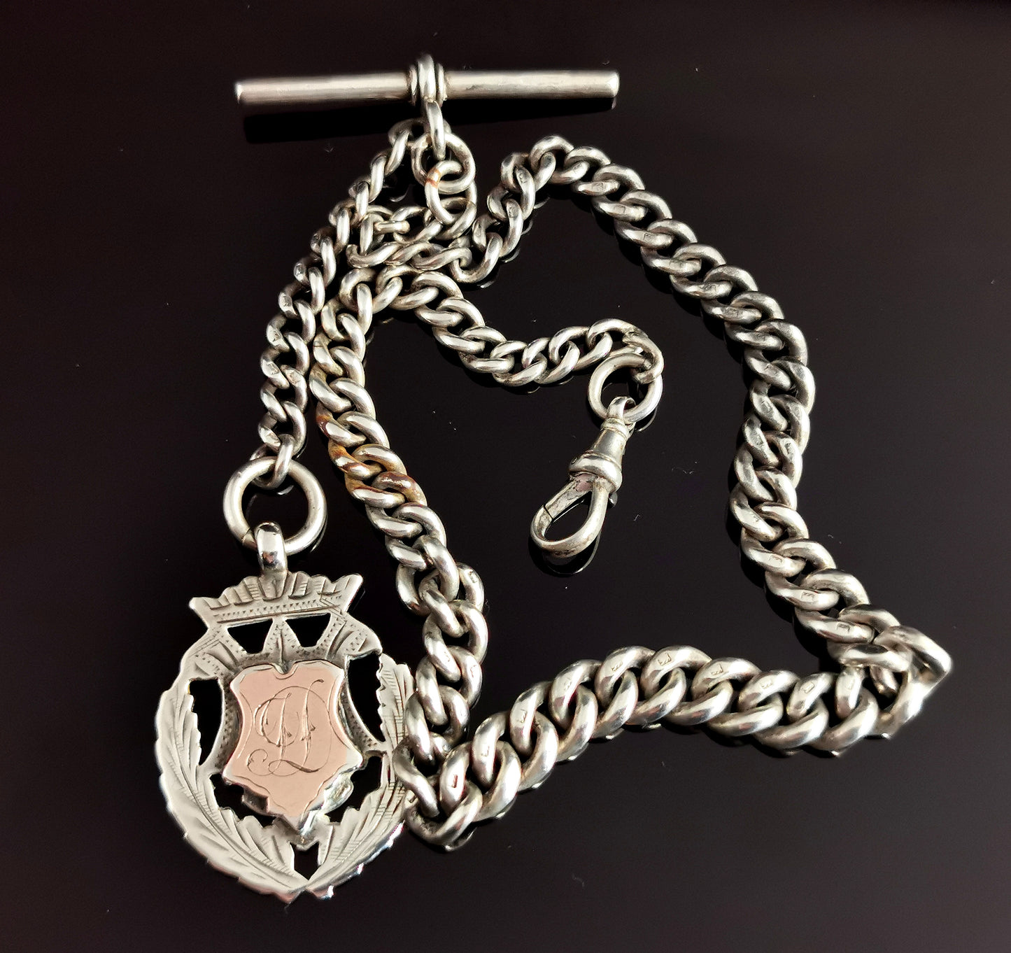 Antique Victorian silver Albert chain, watch chain, Fob