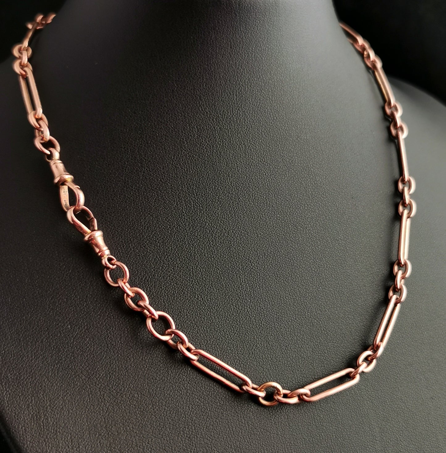 Antique 9ct Rose gold Albert chain, watch chain necklace, Trombone link