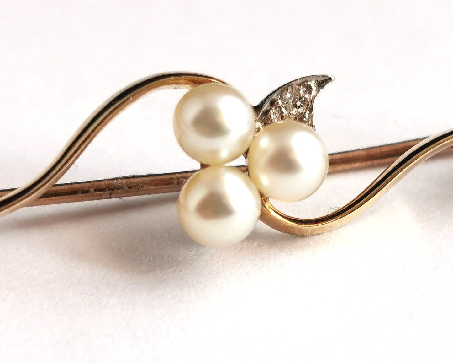 Antique Diamond and pearl shamrock brooch, 9ct gold and silver
