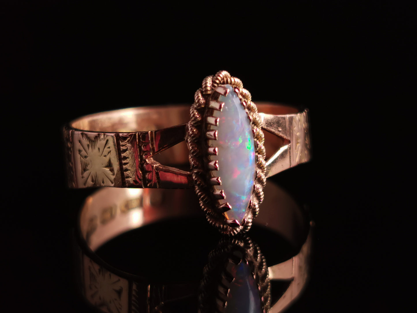 Antique Opal Navette ring, 18ct gold, Conversion