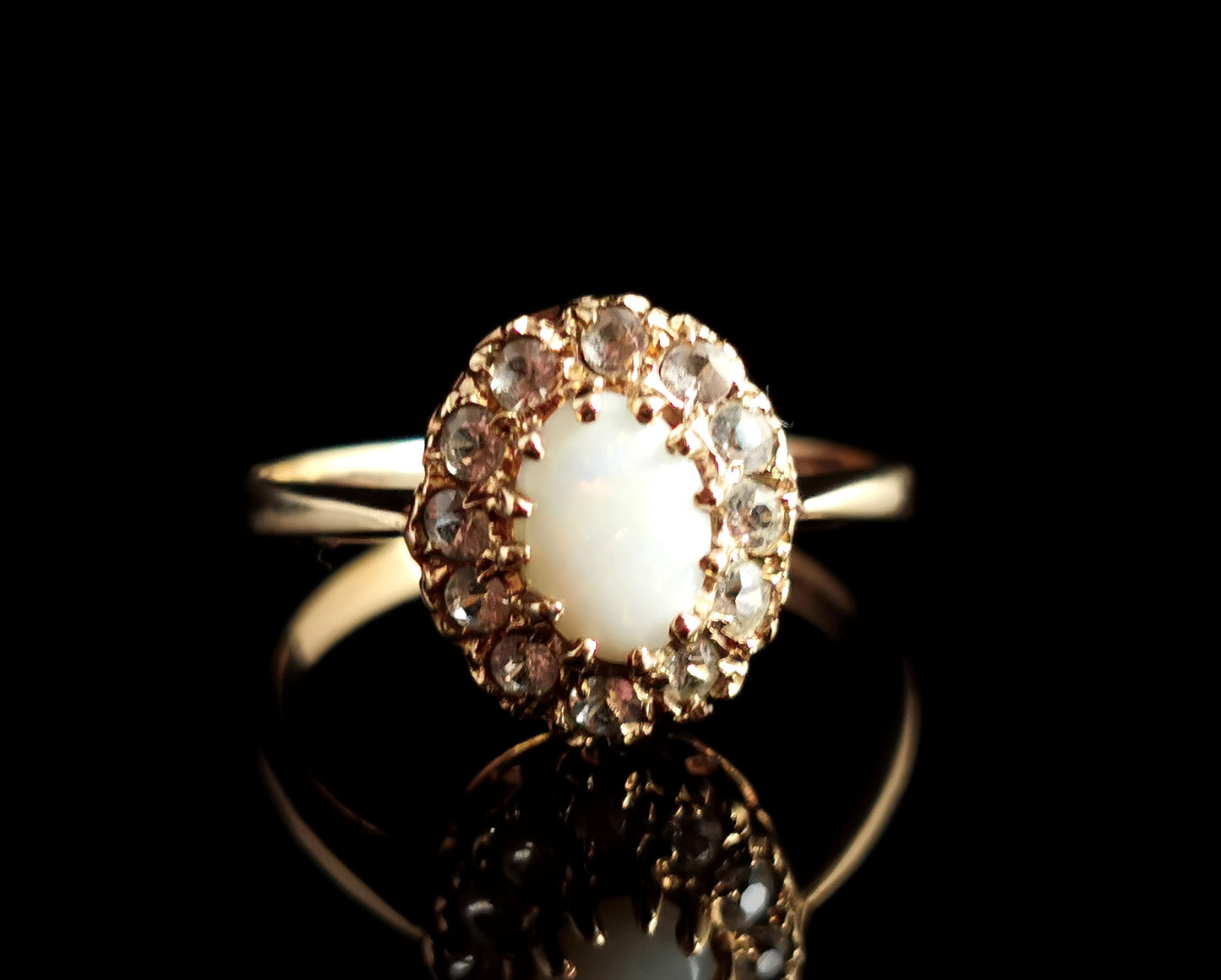 Vintage Opal and paste cluster ring, 9ct gold, 1970s