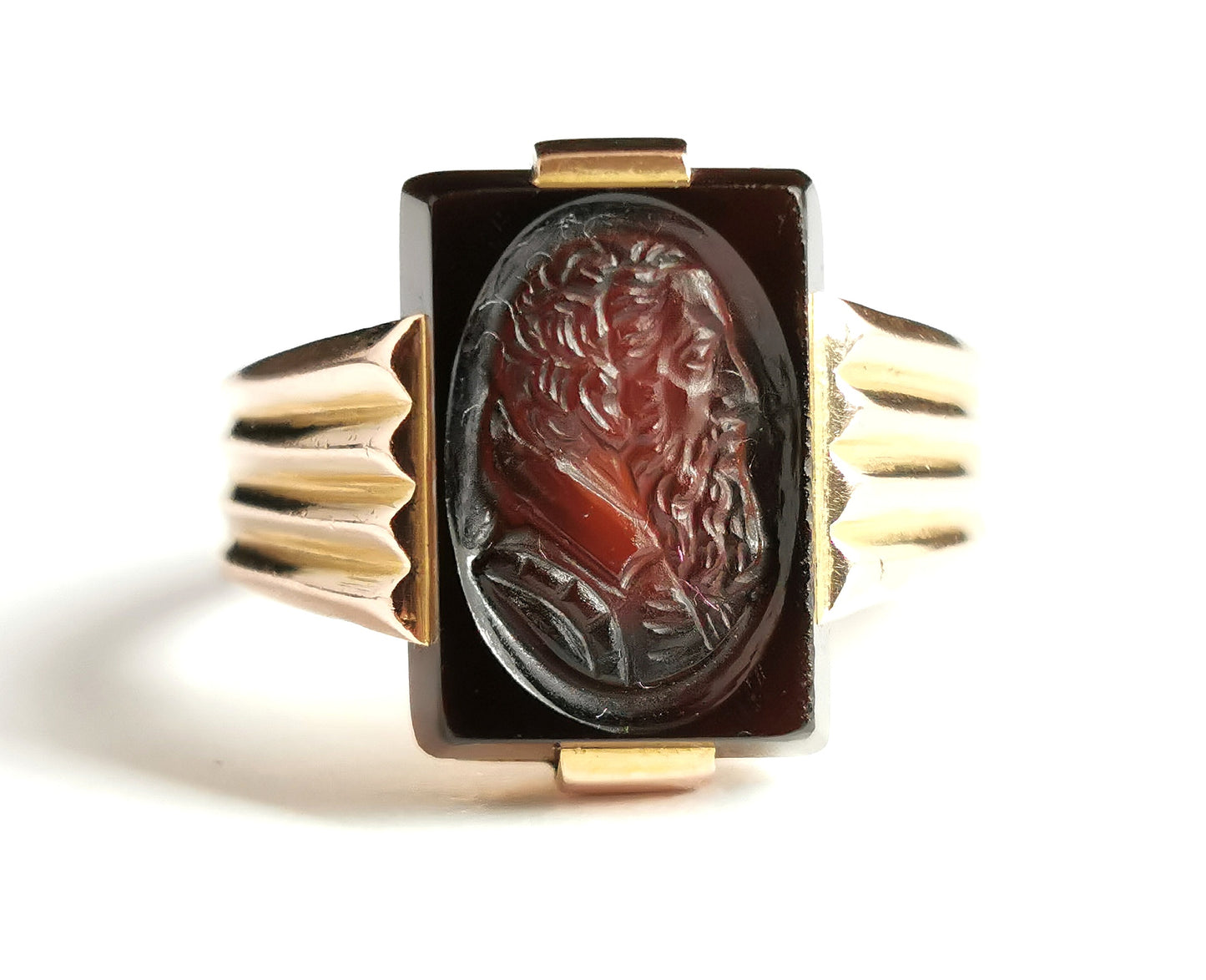 Vintage French Intaglio ring, 9ct gold, c1940s