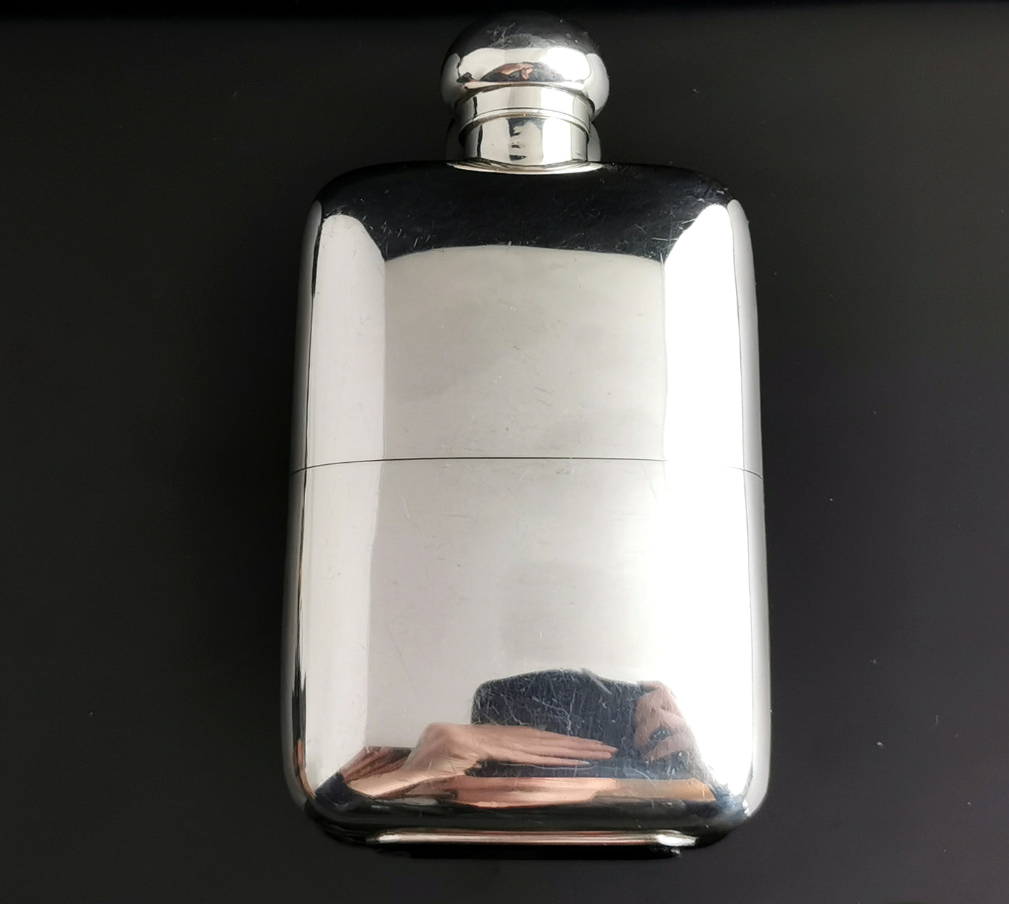 Antique sterling silver hip flask, Art Deco