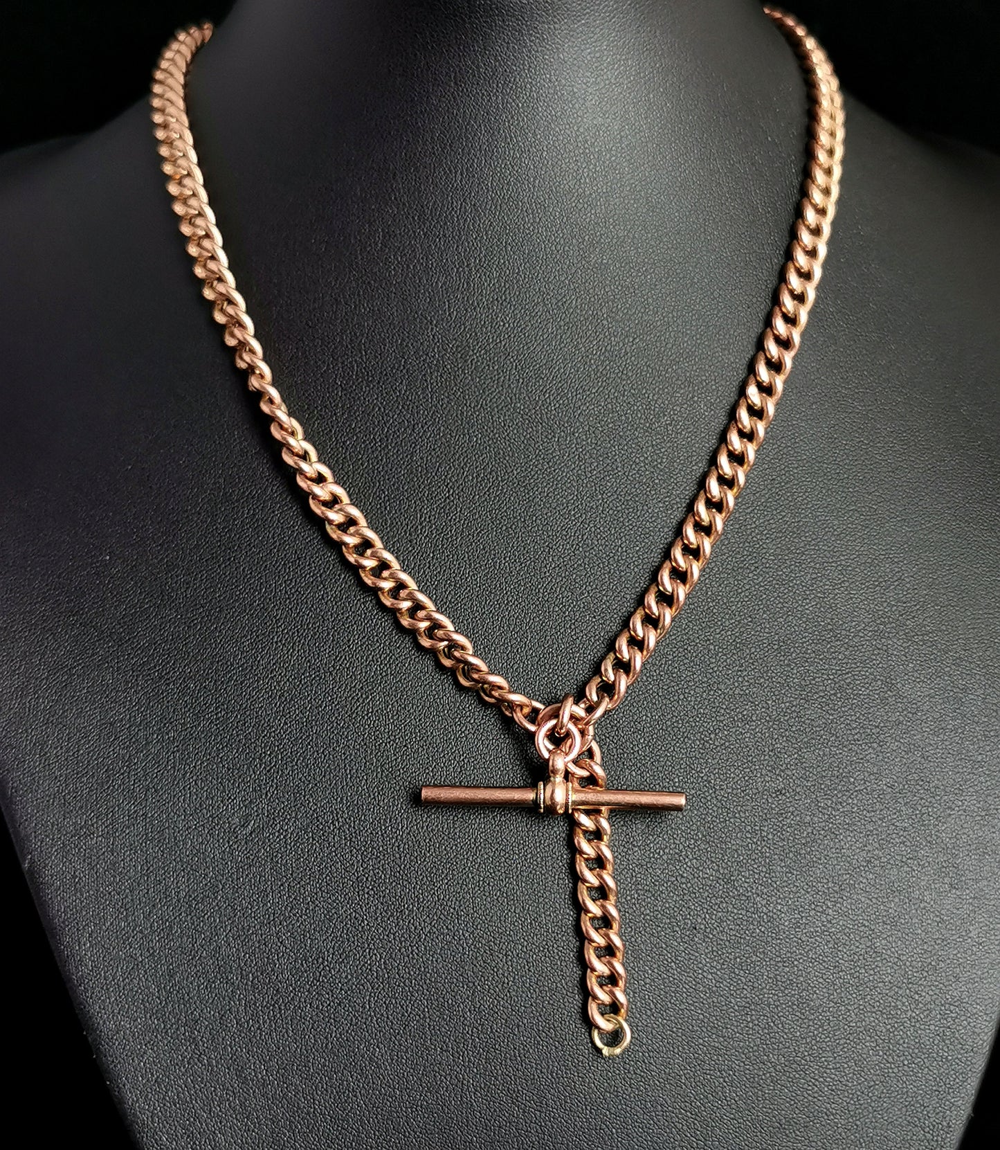 Antique 9ct Rose gold Albert chain, watch chain necklace, Edwardian