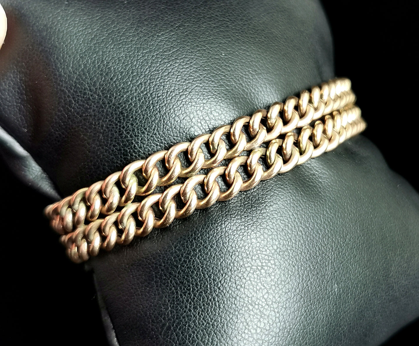 Antique 9ct gold Albert chain bracelet, double row curb link