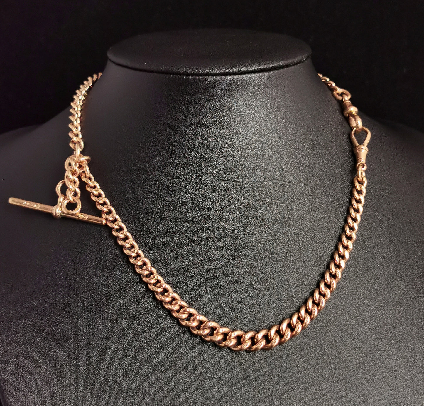 Antique 9ct Rose gold Albert chain, watch chain necklace, Victorian, Heavy