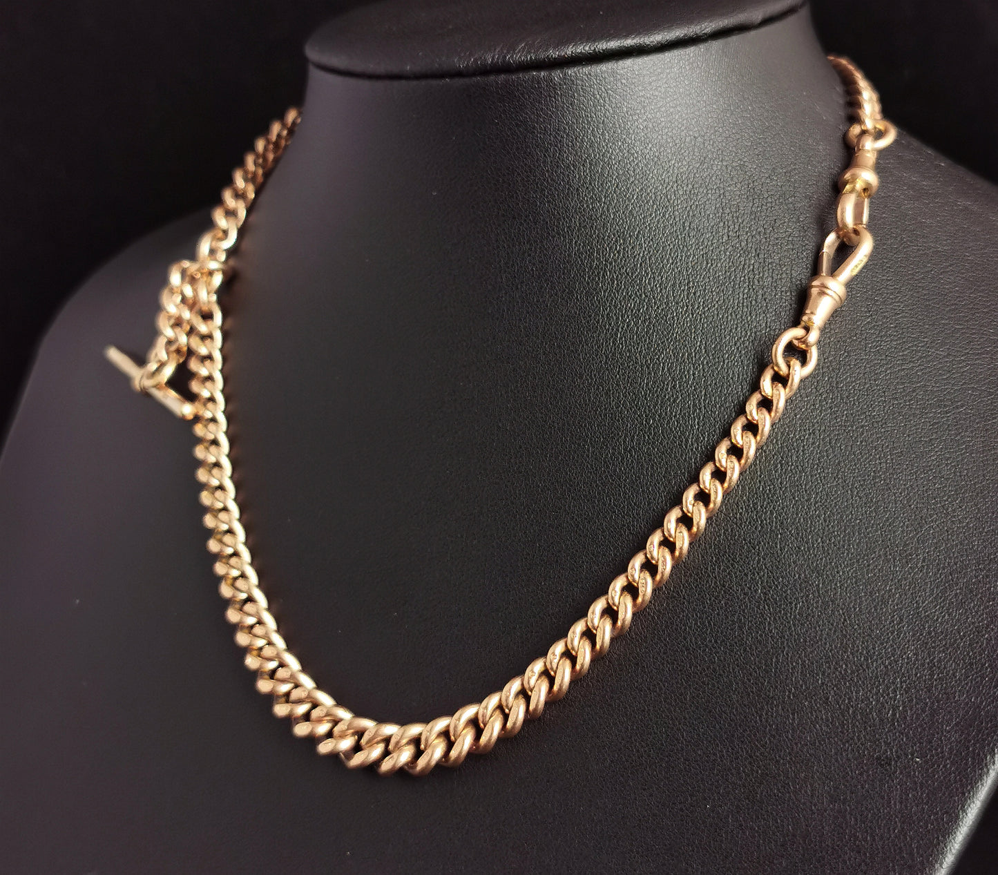 Antique 9ct Rose gold Albert chain, watch chain necklace, Victorian, Heavy