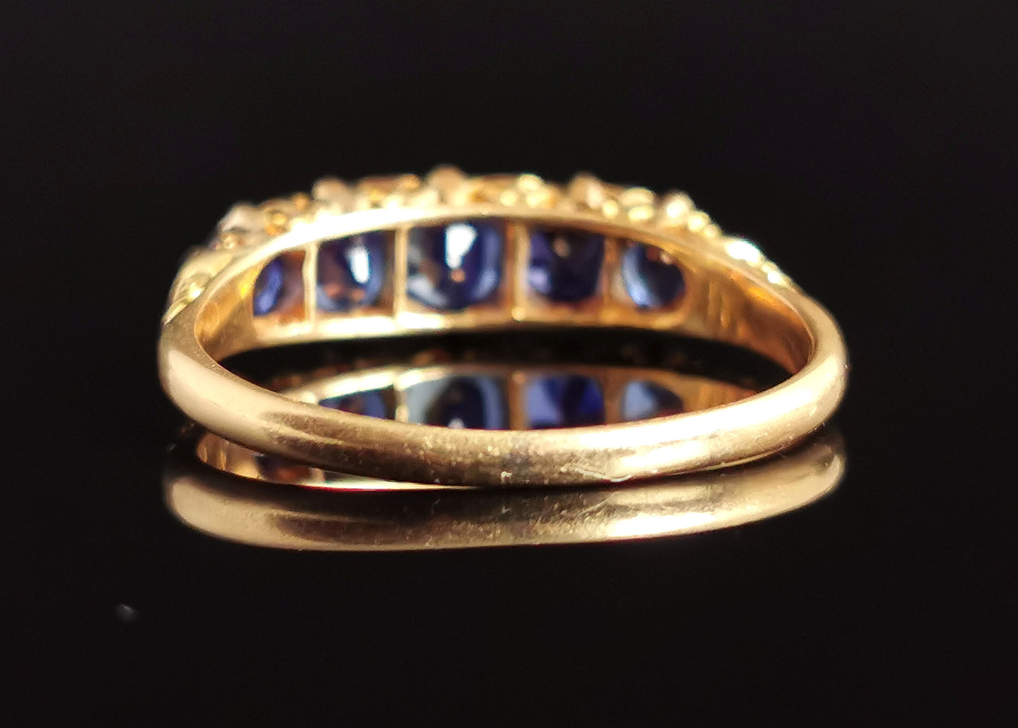 Antique Sapphire and diamond five stone ring, 18ct gold, Victorian