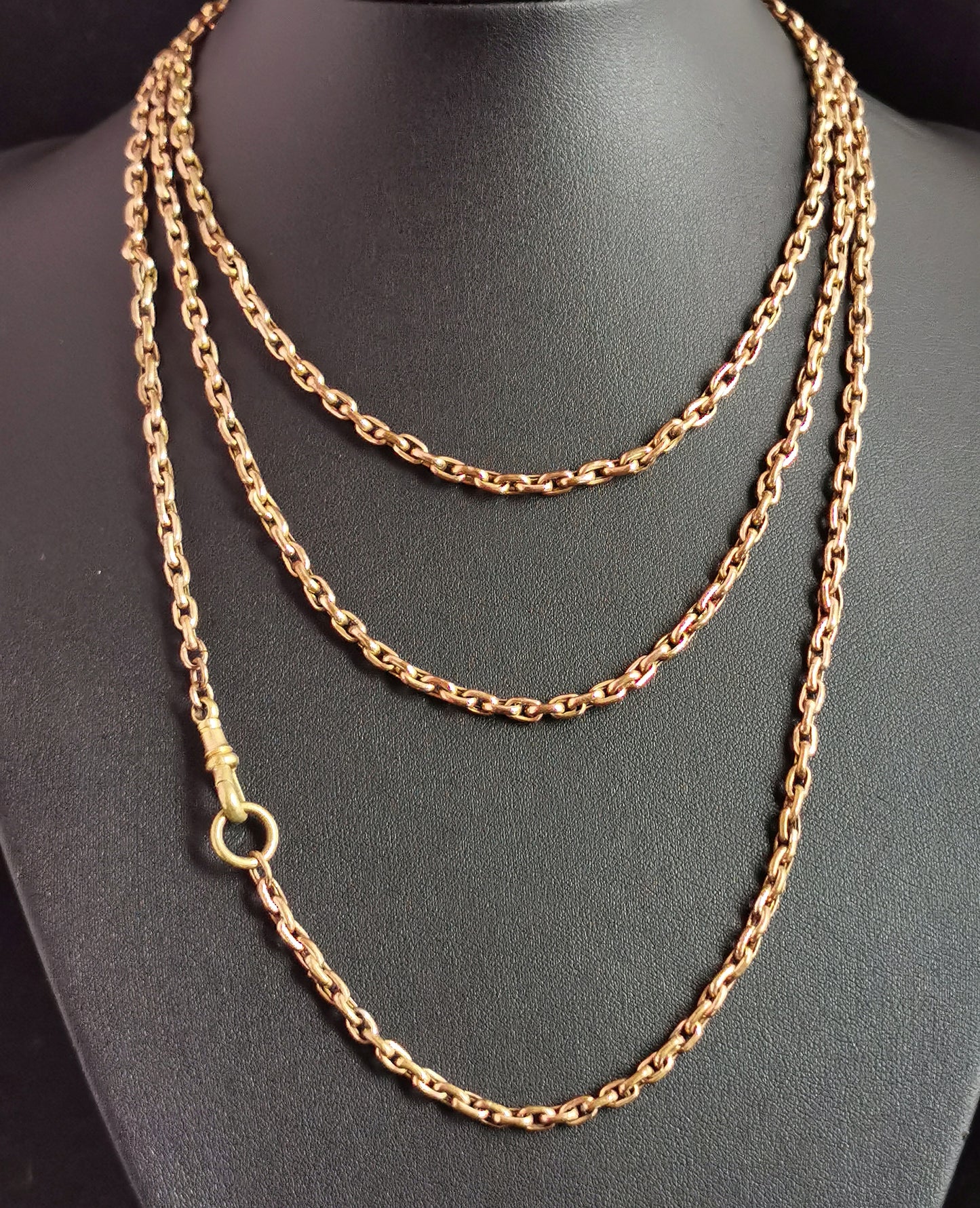 Antique Victorian gold plated longuard chain necklace, muff chain