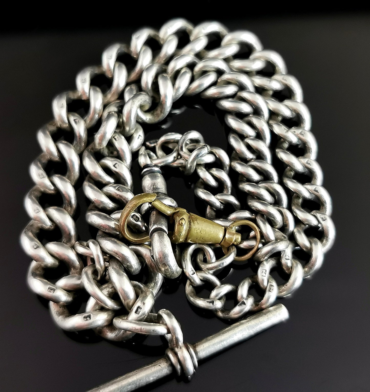 Antique Victorian silver Albert chain, watch chain