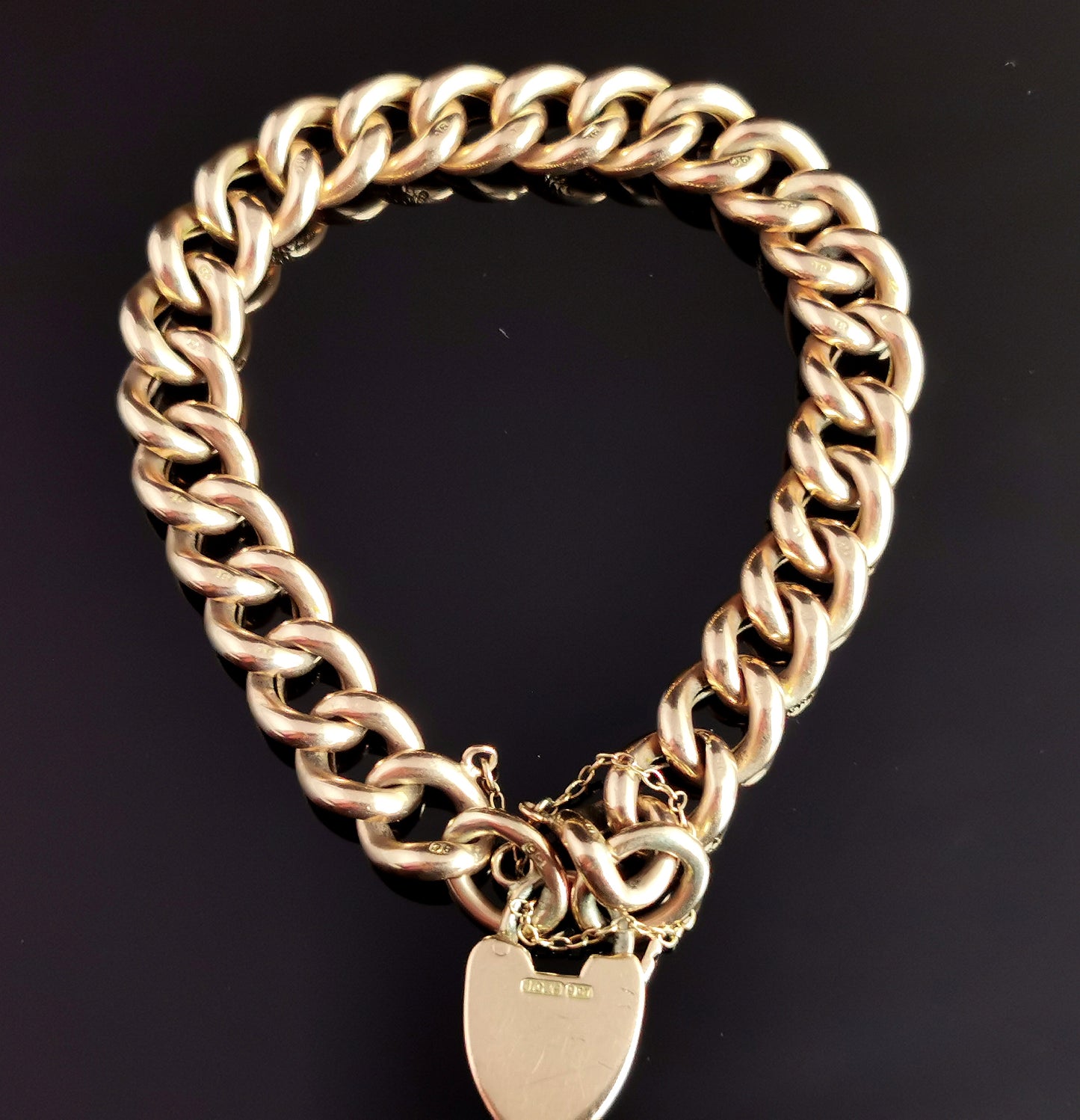 Antique 9ct gold curb link bracelet, Victorian, Day to night