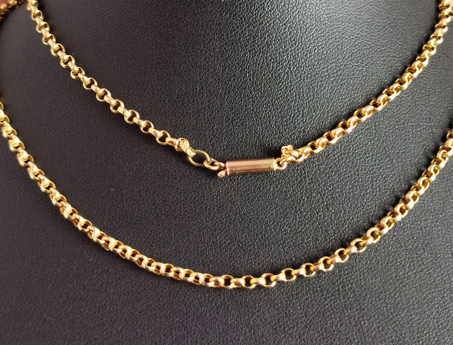 Antique 9ct gold Belcher link chain necklace, rolo link, Edwardian