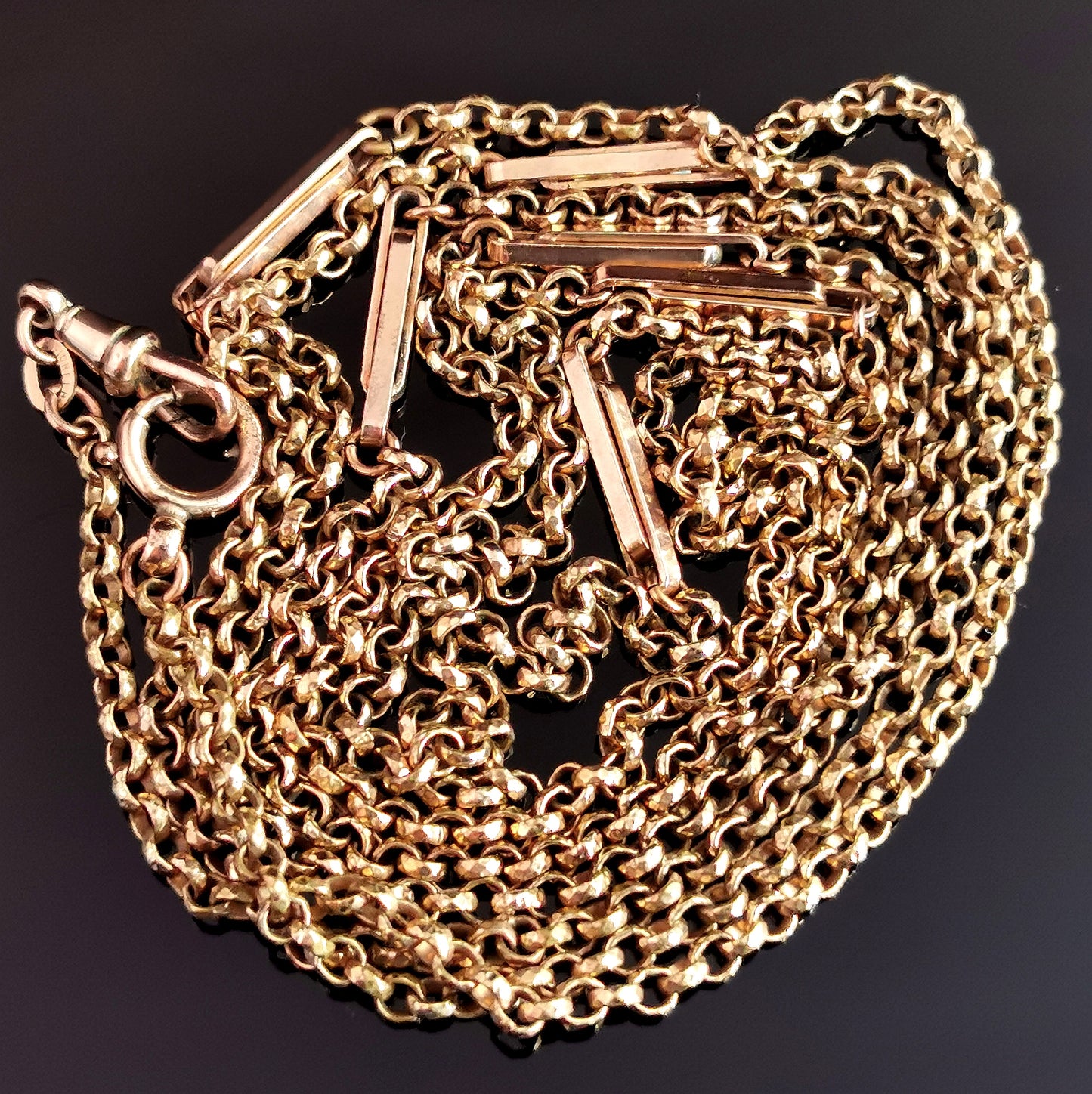 Victorian fancy link longuard chain, muff chain necklace, gold plated