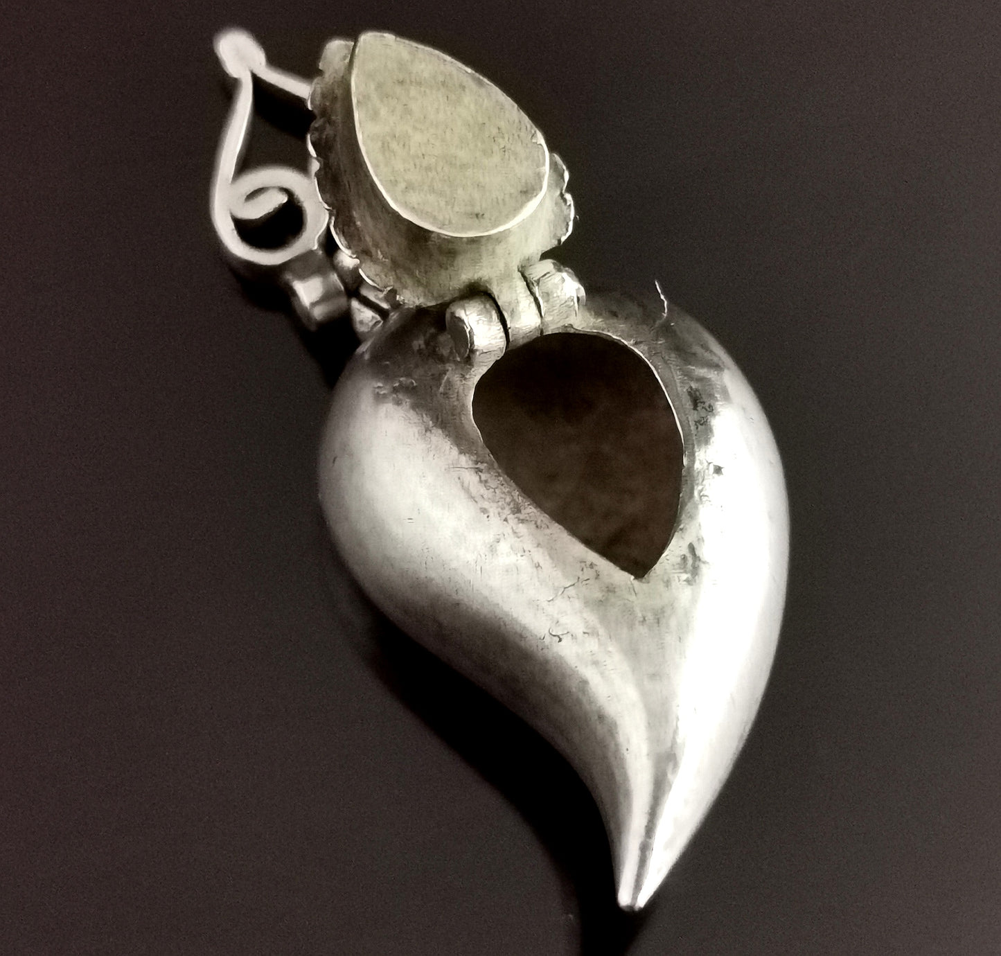 Antique Georgian Witches heart poison locket, sterling silver