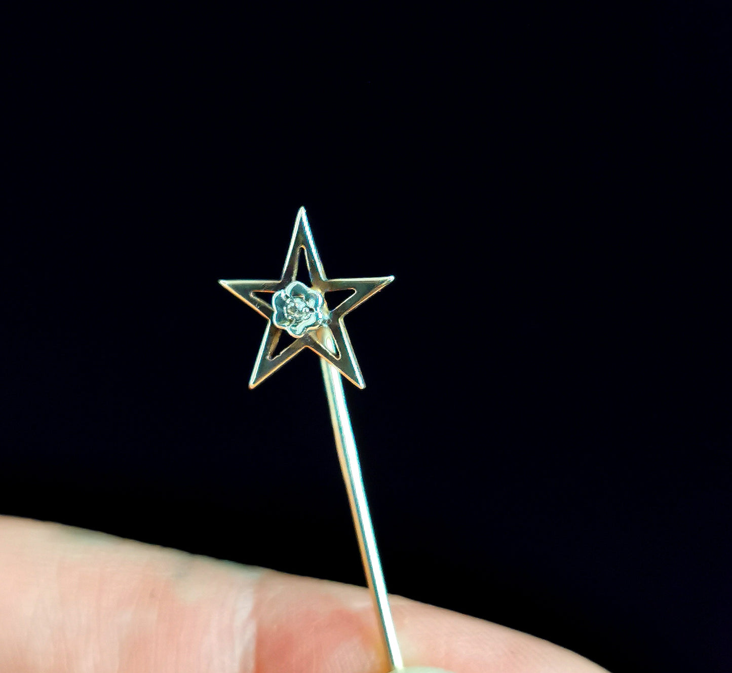 Vintage Diamond star stick pin, 9ct gold