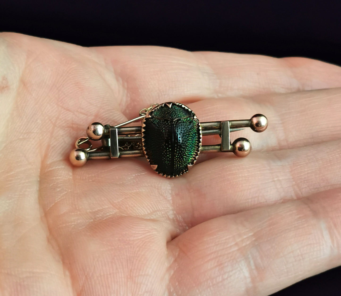 Antique Egyptian revival scarab brooch, 9ct gold, Victorian