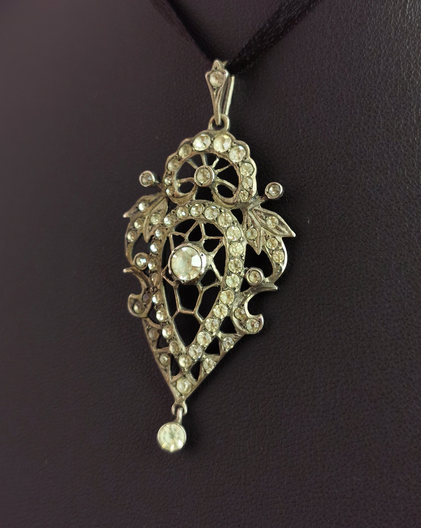 Antique French Belle Epoque paste drop pendant, silver