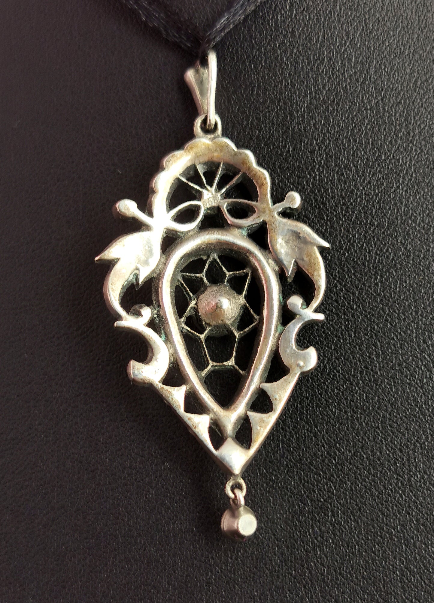 Antique French Belle Epoque paste drop pendant, silver