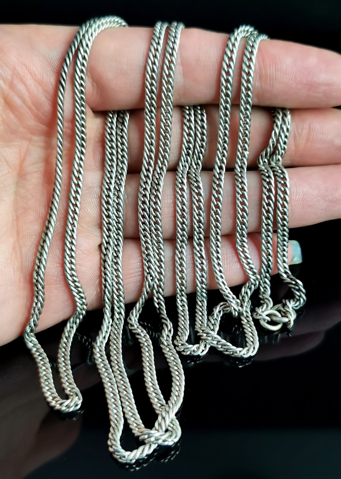 Antique Victorian silver longuard chain, muff chain necklace
