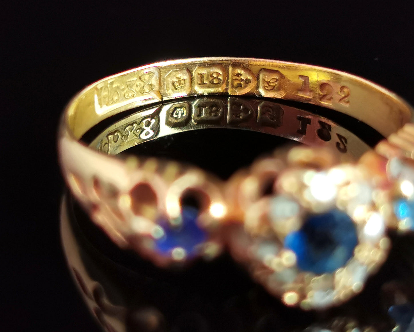 Antique Sapphire and diamond floral cluster ring, 18ct gold, Edwardian