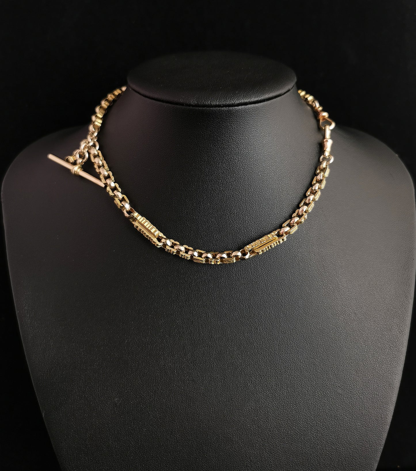 Antique 9ct gold fancy link Albert chain, watch chain necklace, Victorian