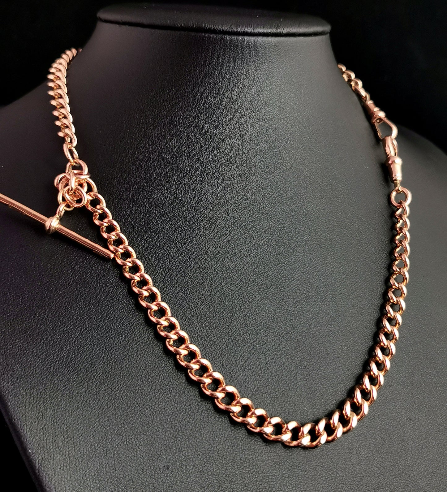 Antique 9ct Rose gold Albert chain, watch chain necklace, Edwardian, heavy