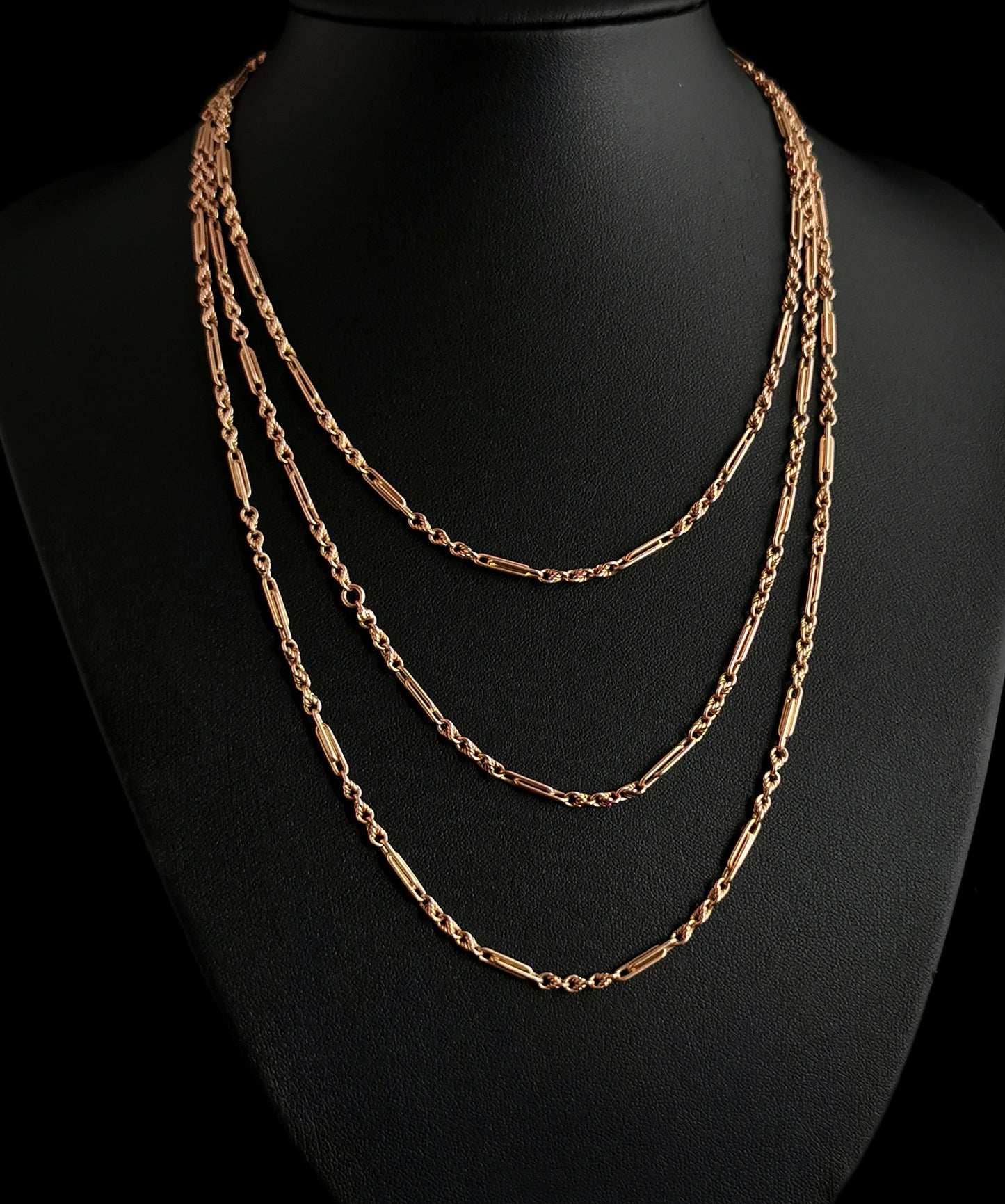 Antique Victorian 15ct longuard chain, fancy link necklace