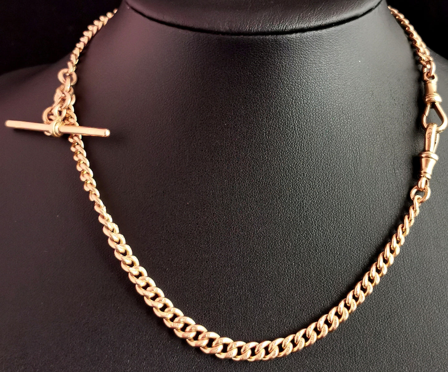 Reserved: Antique 9ct Rose gold Albert chain, curb link, watch chain necklace, Edwardian