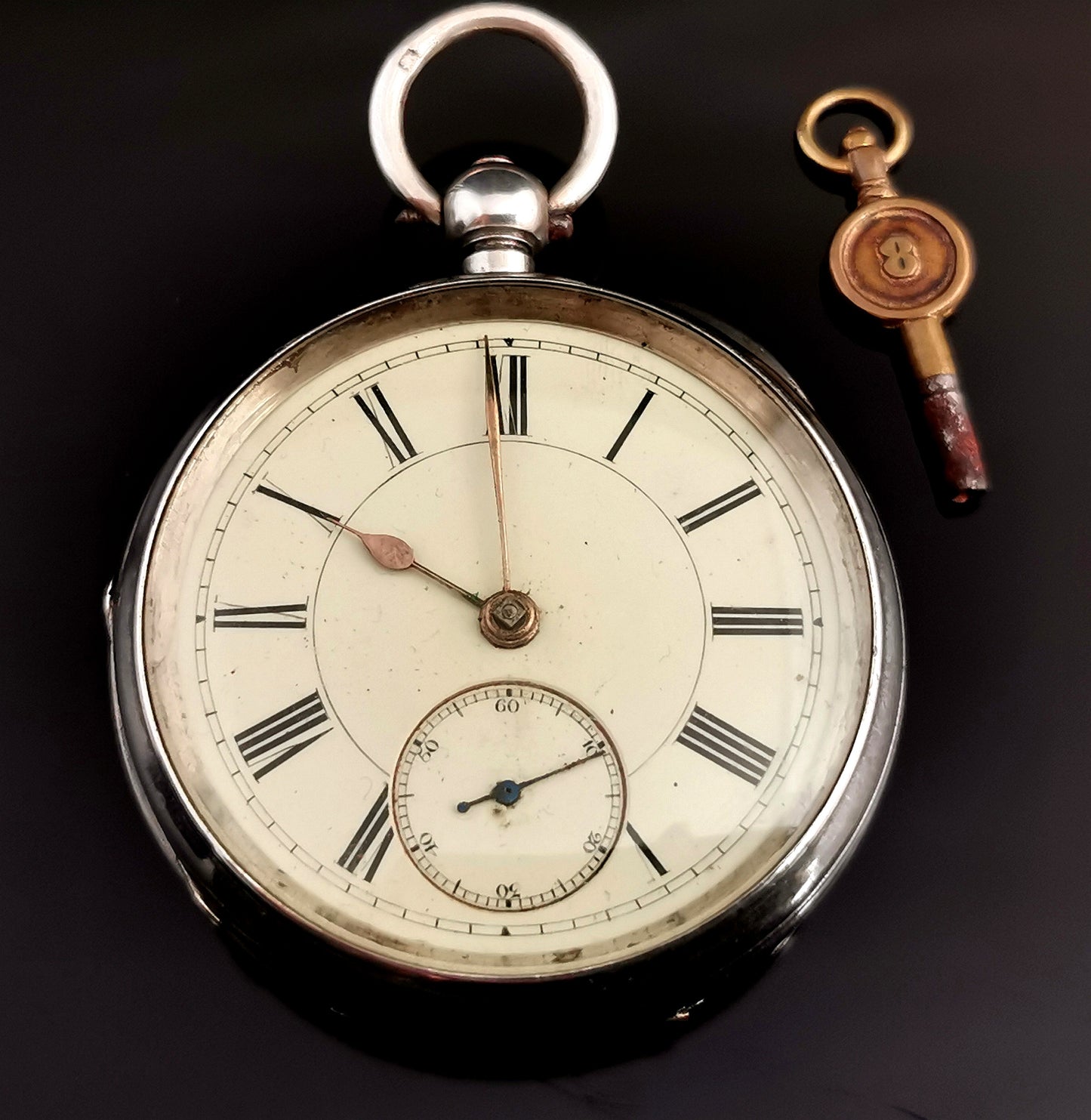 Antique Victorian sterling silver pocket watch, Fusee movement