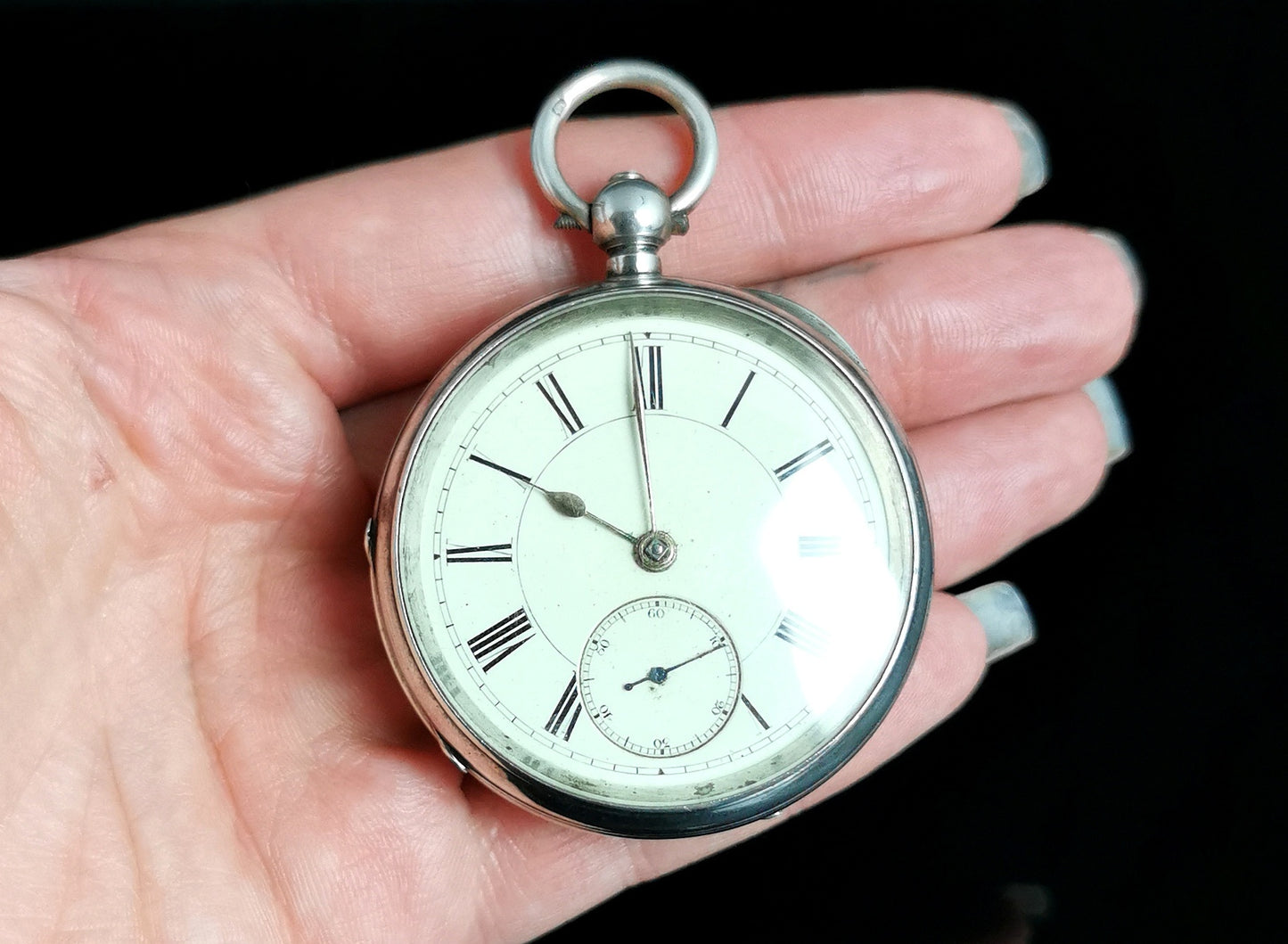 Antique Victorian sterling silver pocket watch, Fusee movement