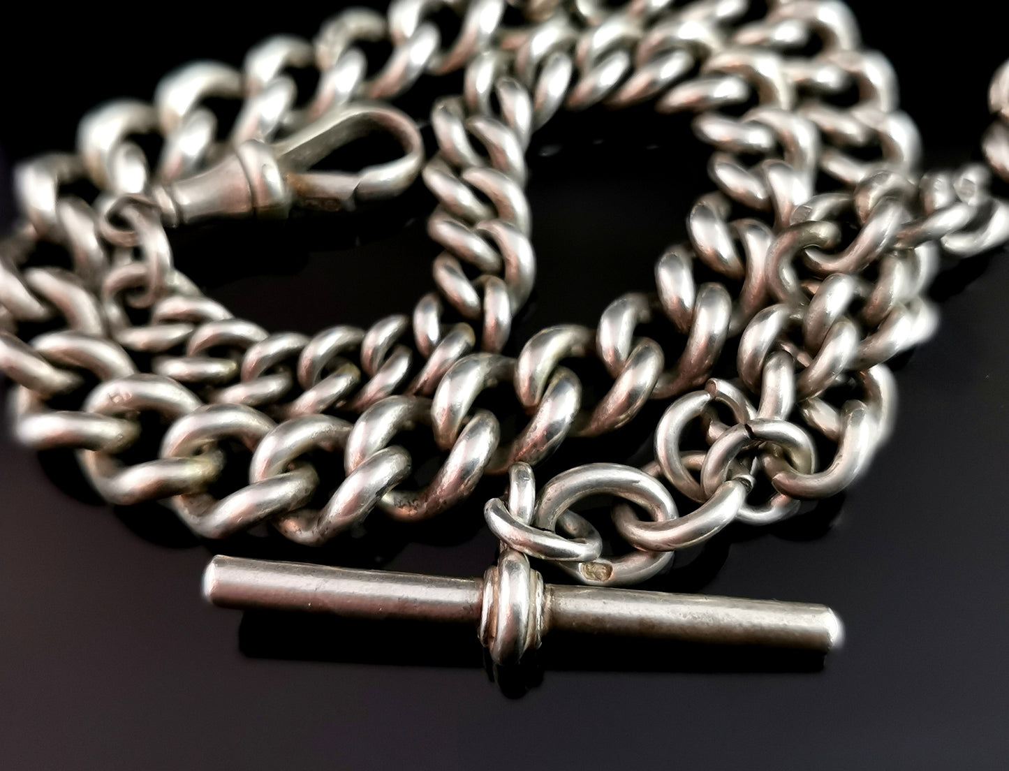 Antique silver albert chain, watch chain, Victorian