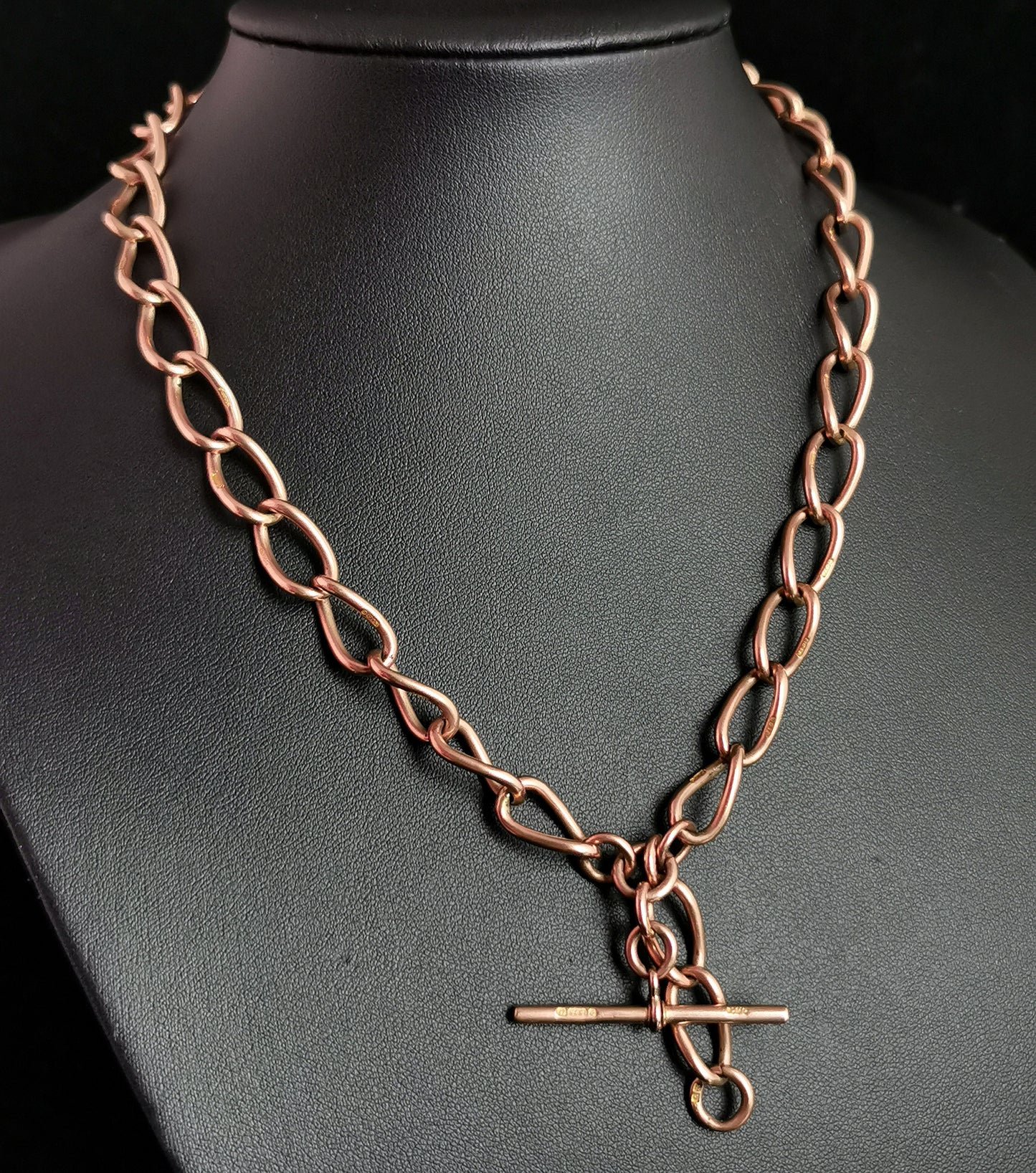Antique 9ct Rose gold Albert chain, watch chain necklace, Victorian