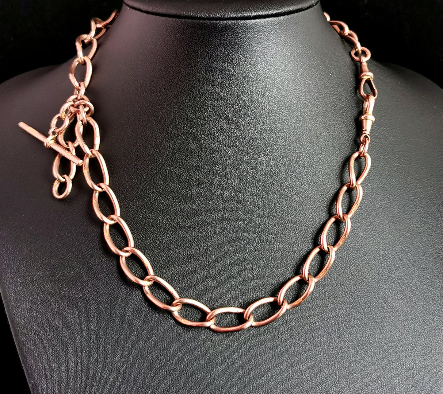 Antique 9ct Rose gold Albert chain, watch chain necklace, Victorian